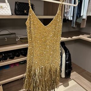 NADINE MERABI Gold Sequin Mini Dress